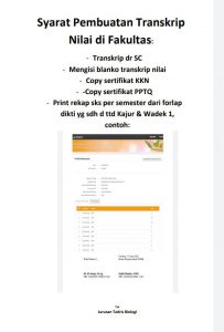 Persyaratan Pembuatan Transkrip Nilai Jurusan Tadris Biologi FITK IAIN Syekh Nurjati Cirebon