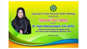 Dosen Jurusan Tadris Biologi FITK IAIN Syekh Nurjati Cirebon, Yuyun Maryuningsih Meraih Gelar Doktor