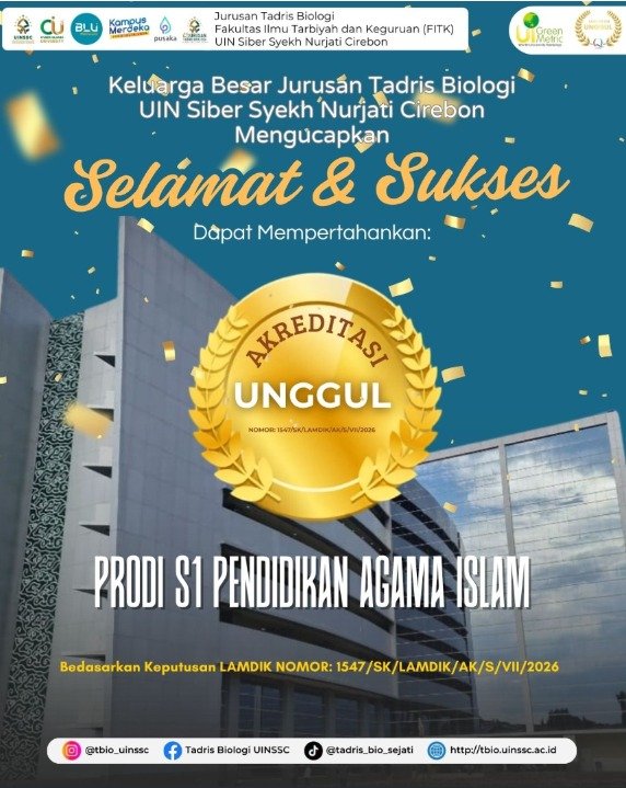 Pertahankan Kualitas Akademik Terbaik, Jurusan Tadris Biologi UIN Siber Syekh Nurjati Cirebon Ucapkan Selamat atas Raihan Akreditasi Unggul Prodi S1 Pendidikan Agama Islam