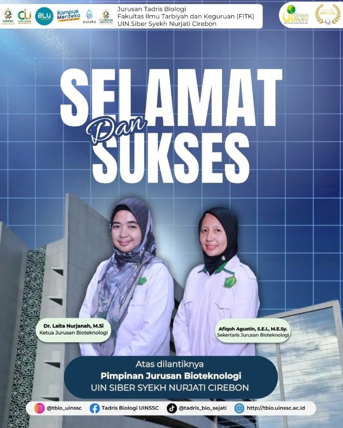 Memperkuat Visi Akademik Global, Jurusan Tadris Biologi FITK UIN Siber Syekh Nurjati Cirebon Ucapkan Selamat atas Dilantiknya Pimpinan Baru Jurusan Bioteknologi