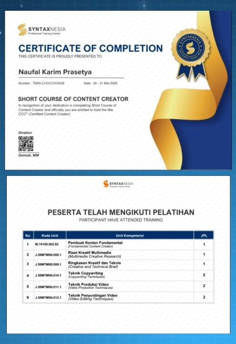Lompati Batas Bangku Perkuliahan: Naufal Karim Prasetya, Mahasiswa Tadris Biologi UIN Siber Syekh Nurjati Cirebon Resmi Raih Sertifikasi Content Creator