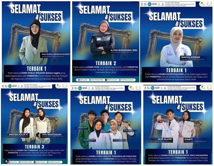 Panen Prestasi Nasional: Mahasiswa Tadris Biologi FITK UIN Siber Syekh Nurjati Cirebon Borong Juara di FORDETAK 2026