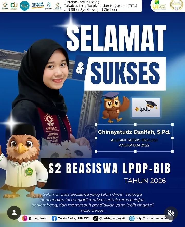 Menembus Beasiswa Prestisius: Alumni Tadris Biologi FITK UIN Siber Syekh Nurjati Cirebon Raih Beasiswa S2 LPDP-BIB 2026