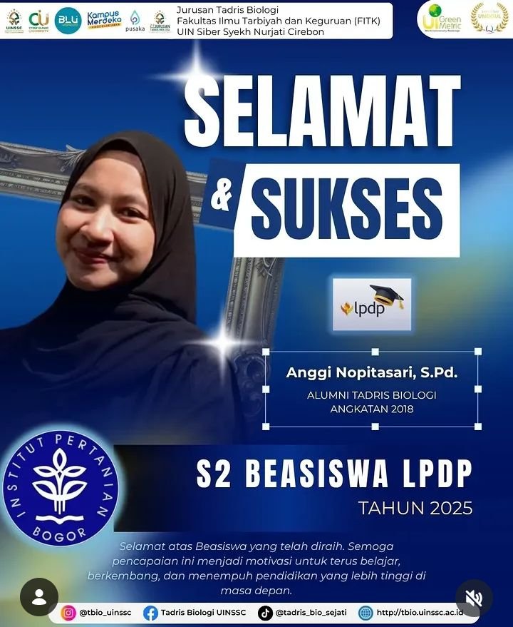 Tembus Kampus Top Nasional: Alumni Tadris Biologi FITK UIN Siber Syekh Nurjati Cirebon Raih Beasiswa S2 LPDP 2025 di IPB University
