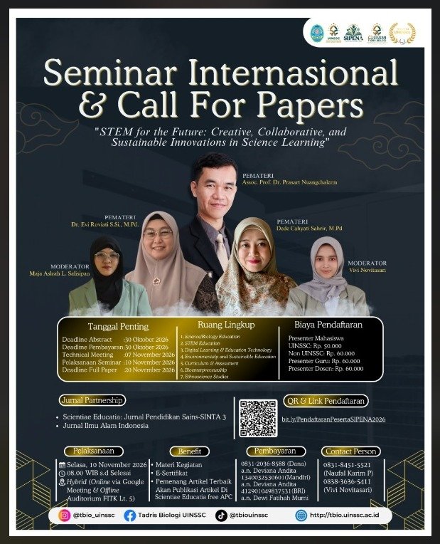 Mendorong Inovasi Pendidikan Sains Masa Depan: Prodi Tadris Biologi UIN Siber Syekh Nurjati Cirebon Gelar Seminar Internasional & Call for Papers 2026 (SIPENA)